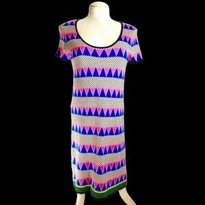 Asos Geometric Short Sleeve Sweater Dress Size 10 Medium Funky
